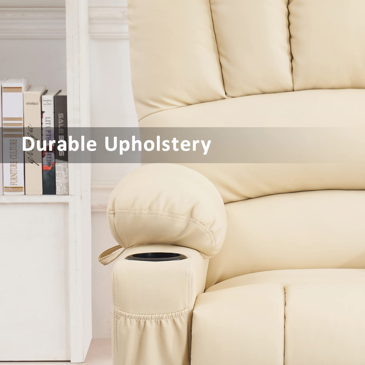 MCombo Power Lift Recliner Chair for Elderly, Lift Chair with Heat and Massage, USB &Type C Ports, Cup Holders, Faux Leather 7095 (Medium, Cream White) MCombo