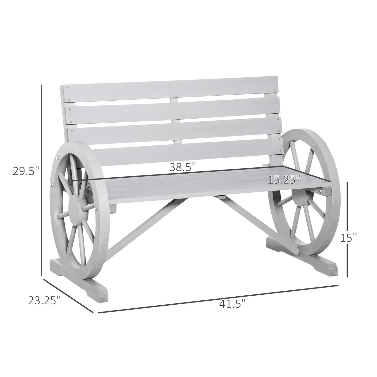Rustic Charcoal Grey Wooden Wagon Wheel Bench for Outdoor Comfort Outsunny
