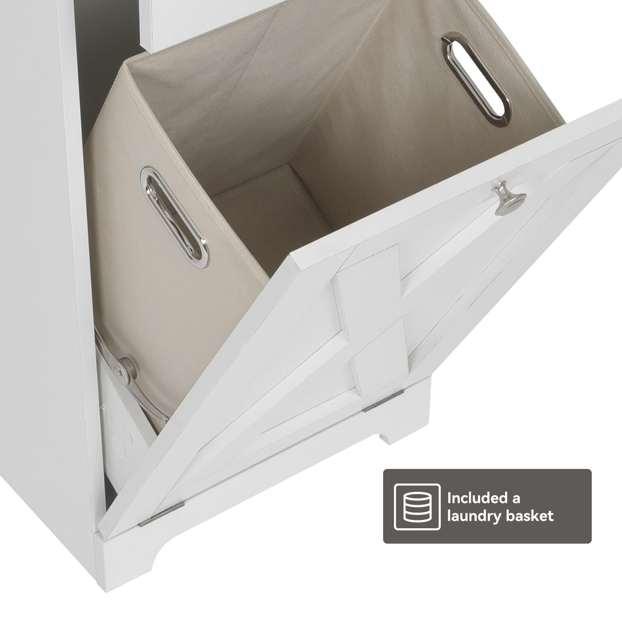 SOLIDEE Free Standing Kitchen Bathroom Tilt Out Laundry Hamper Storage Cabinet with Drawer, White SOLIDEE