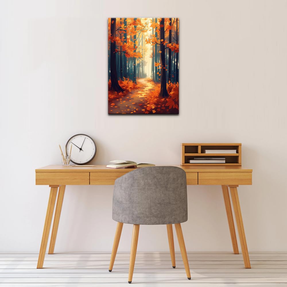 Natuyalo Framed Paint by Number Kits for Adults Beginners, Forest Path Easy Acrylic Adult Paint by Number Kits, Autumn Landscape DIY Painting by Numbers Kits with Frame 12x16 Inch Natuyalo