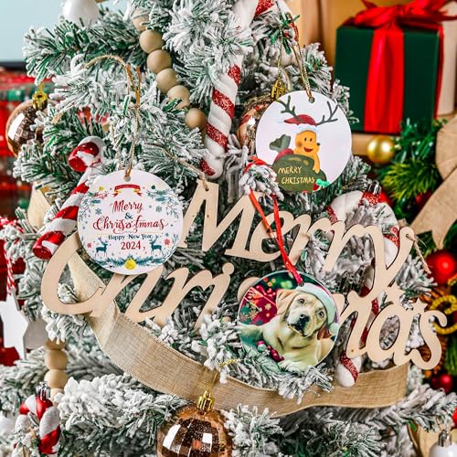 Joyclub 12 PCS 3'' Sublimation Ornament Blanks Ceramic Sublimation Christmas Ornaments Bulk Round White Ornaments for Personalized Xmas Tree Ornament Home Decor DIY Crafts Joyclub