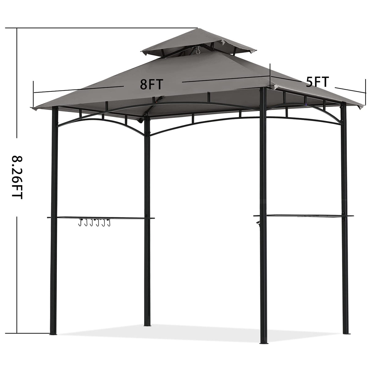 COOSHADE 8'x 5' Grill Gazebo Double Tiered Outdoor BBQ Gazebo Canopy with LED Light (Gray) COOSHADE