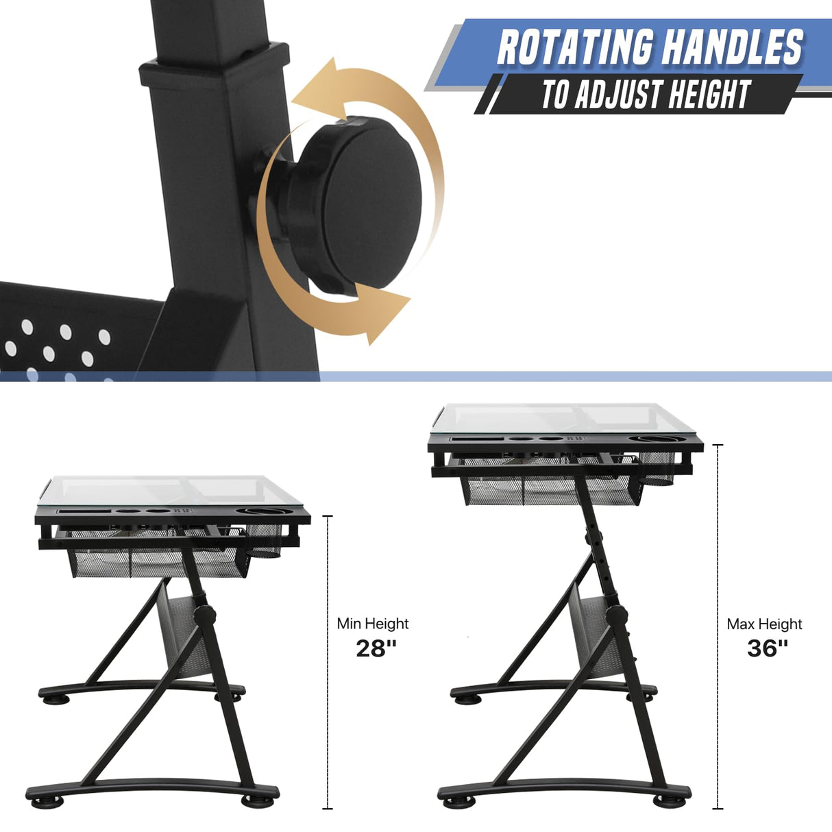 SFIHOME Adjustable Drafting Table & Stool Set, Art Desk with Additional Slide-Out Table Design, Versatile Drawing Table with Storage, for Art, Drafting and Creative Tasks, Black SFIHOME