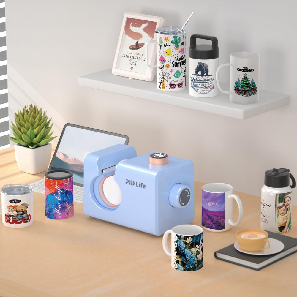 PYD Life 110 V Mini Mug Heat Press Machine Light Blue Touch Screen for 11 OZ 15 OZ Sublimation Mugs Tumblers Cups Printing Adjustable Pressure PYD Life