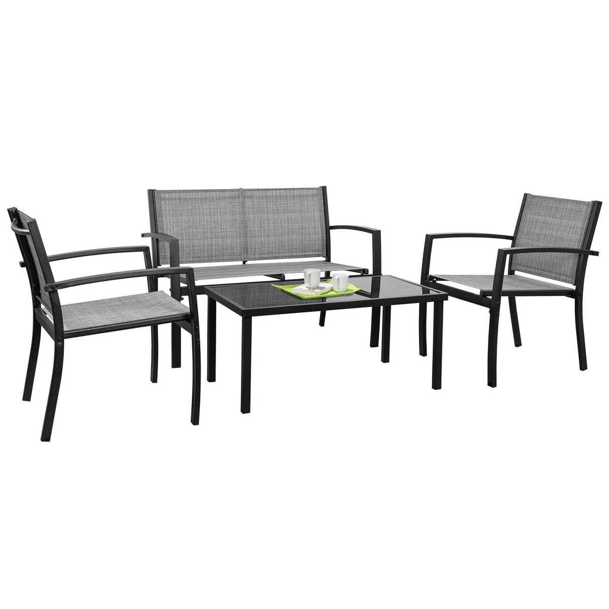 Tuoze 4 Pieces Outdoor Patio Furniture Set Conversation Set with Glass Coffee Table Bistro Set with Loveseat Garden Yard Lawn and Balcony (Grey) Tuoze