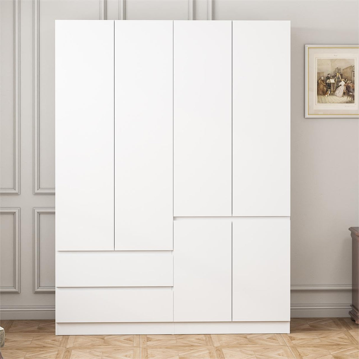Jiaoun 78.74" 4-Door Armoire Wardrobe Closet, with Drawers and Shelves,Armoires and Wardrobes with Hanging Rod, Wooden Wardrobe Closet(White) 63" L x 20.39" W x 78.74" H Jiaoun