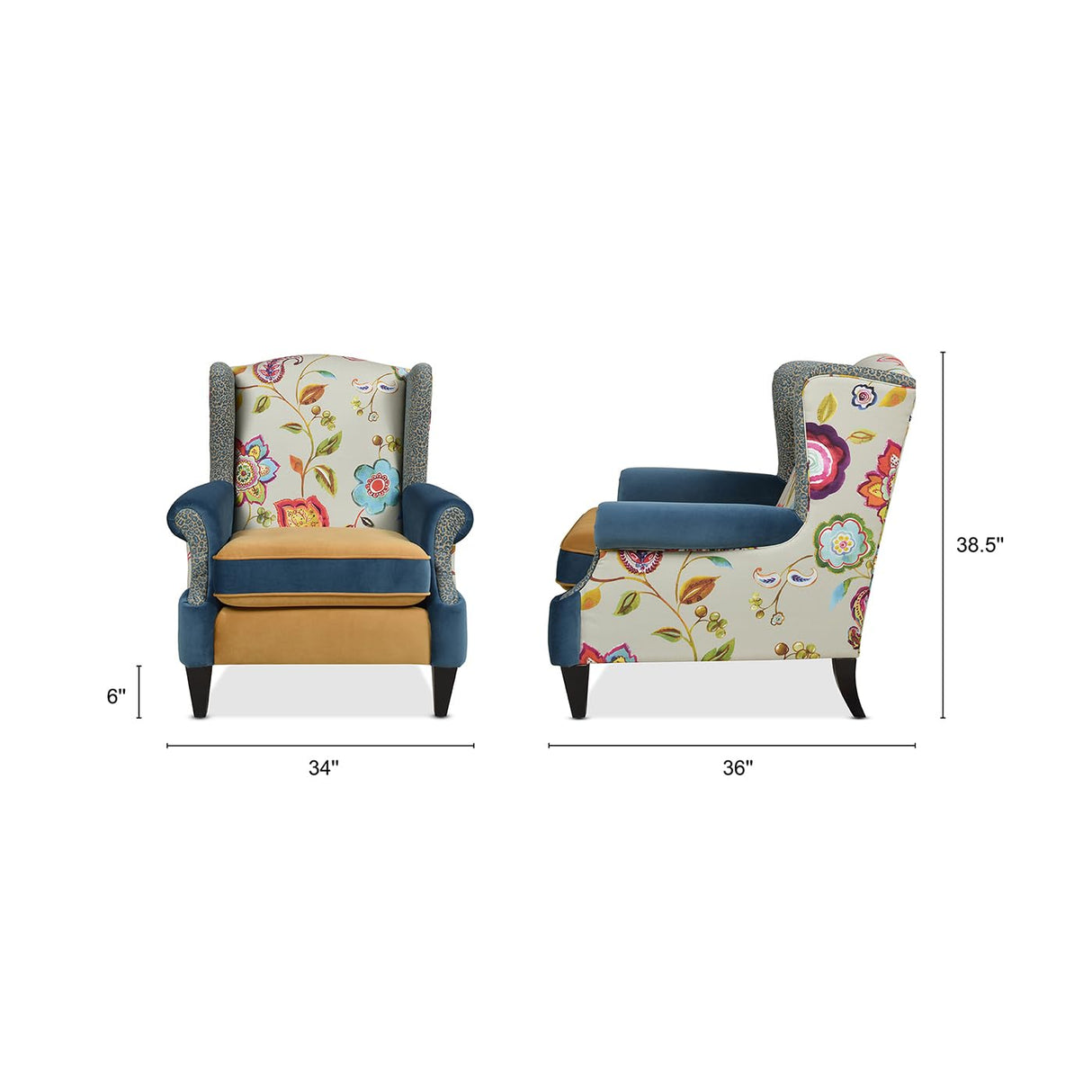 Jennifer Taylor Home Anya Eclectic Floral Patchwork Boho Chic Wingback Large Living Room Lounge Accent Arm Chair Jennifer Taylor Home
