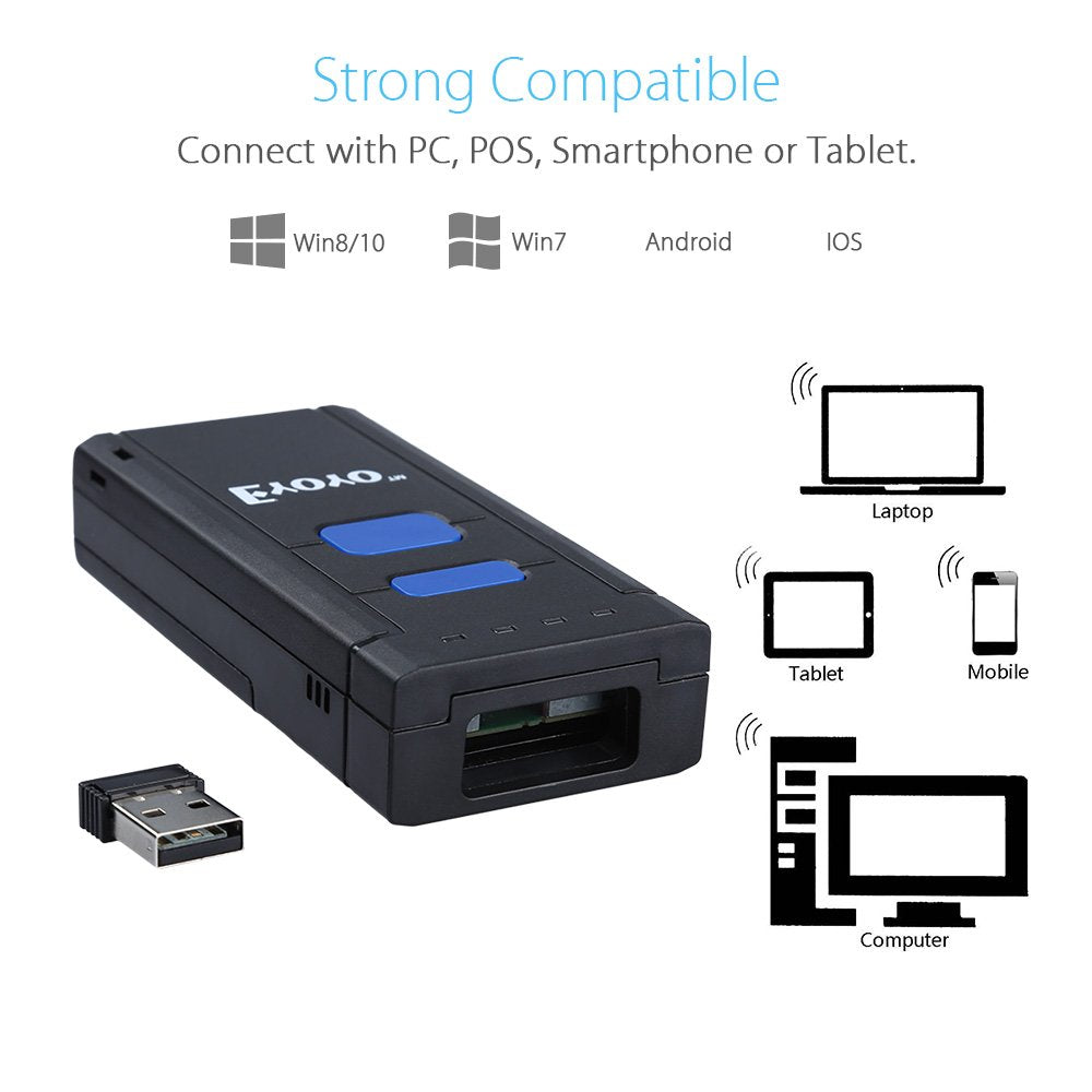 Eyoyo Mini 1D Wireless Barcode Scanner Bluetooth,3-in-1 Bluetooth&2.4G Wireless&Wired Connection, Portable Inventory Bar Code Reader Compatible with iPhone, Android, Windows, Mac Tablets or Computers Eyoyo