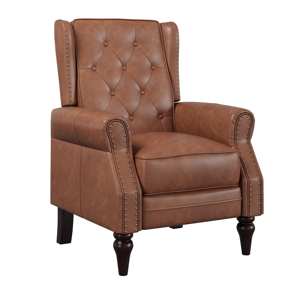 Small Recliner Chair, Single Sofa Recliner Chair with Wingback, Leather Accent Chair with Rivet Decoration for Living Room Bedroom Club Cafe, Matt Brown FiveWillowise