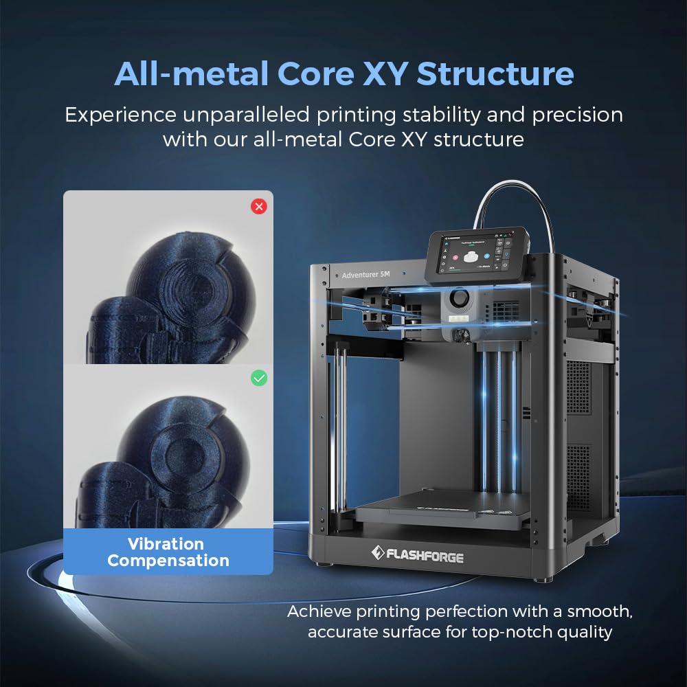 FLASHFORGE Adventurer 5M 3D Printer, 600mm/s Max High-Speed 3D Printers with Auto Leveling, Core XY Structure, Vibration Compensation and Out-of-The-Box, Large Printing Size 220 * 220 * 220mm FLASHFORGE