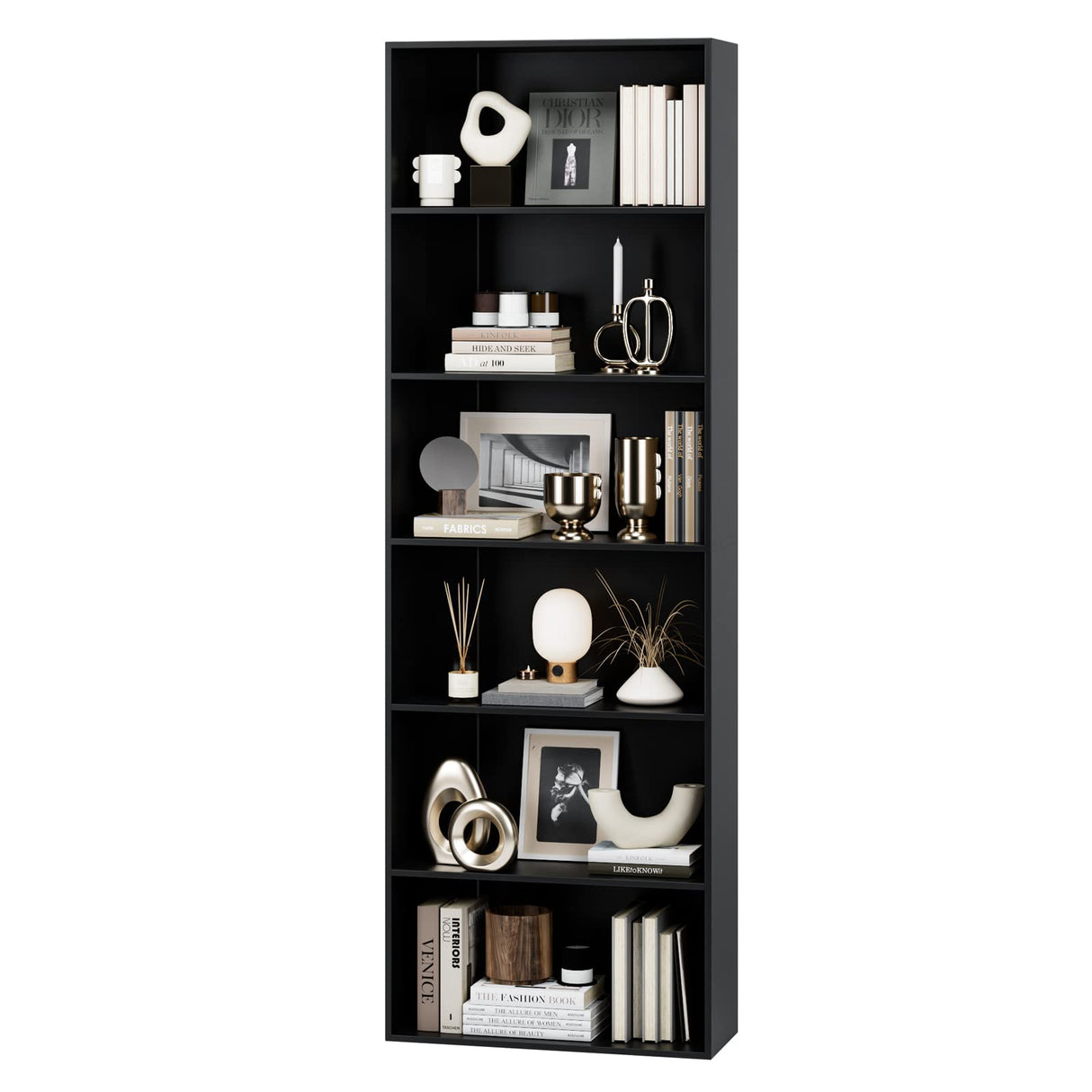 FOTOSOK 6-Tier Black Open Bookcase - Stylish Freestanding Display Storage for Home and Office FOTOSOK