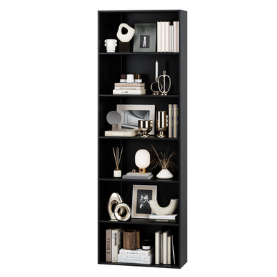 FOTOSOK 6-Tier Black Open Bookcase - Stylish Freestanding Display Storage for Home and Office