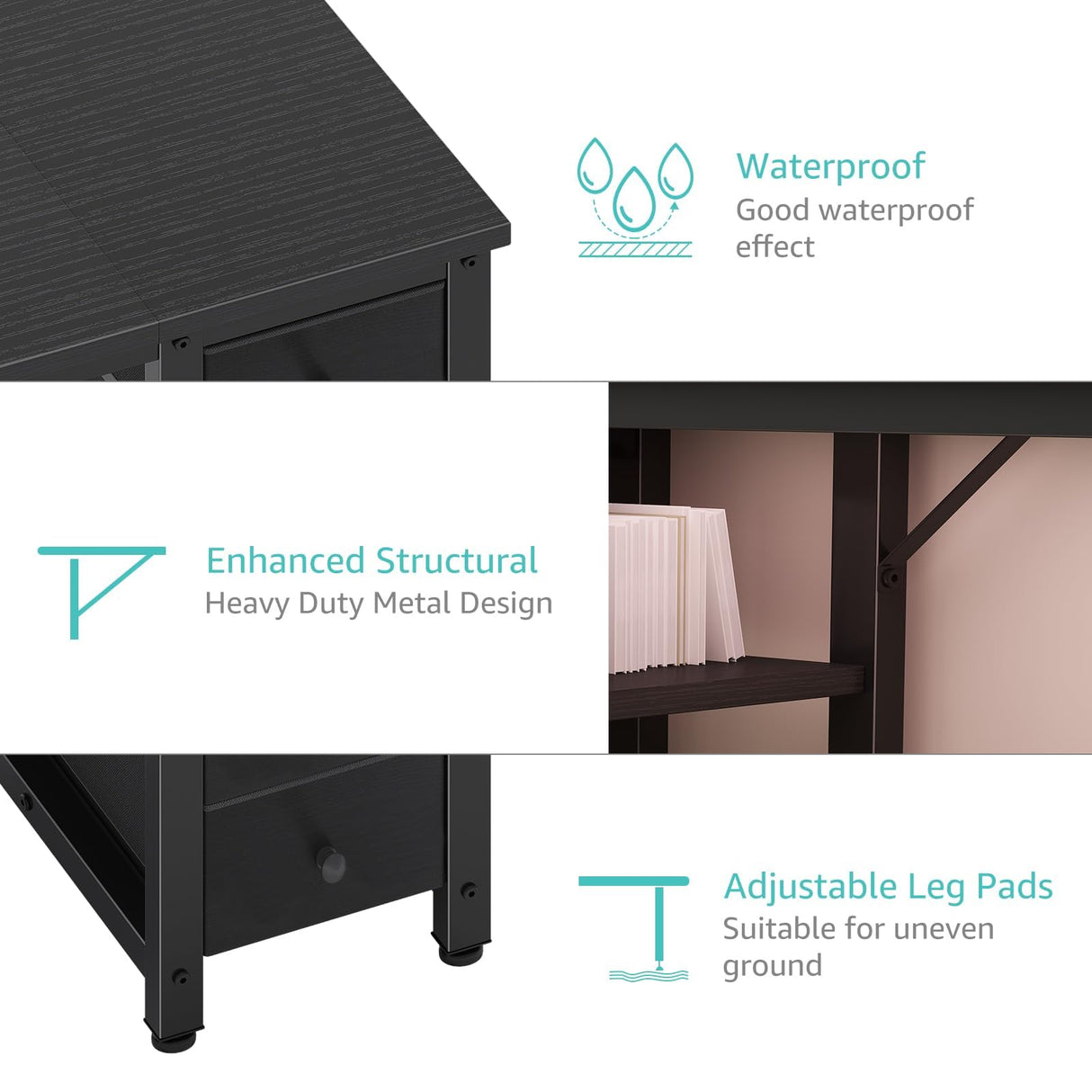 Lufeiya Gaming Desk with 4 Fabric Drawers & Storage Shelves, 55 inch Computer Writing Work Study Desk for Home Office Bedroom, Modern Simple Student PC Desks Table, Black Lufeiya