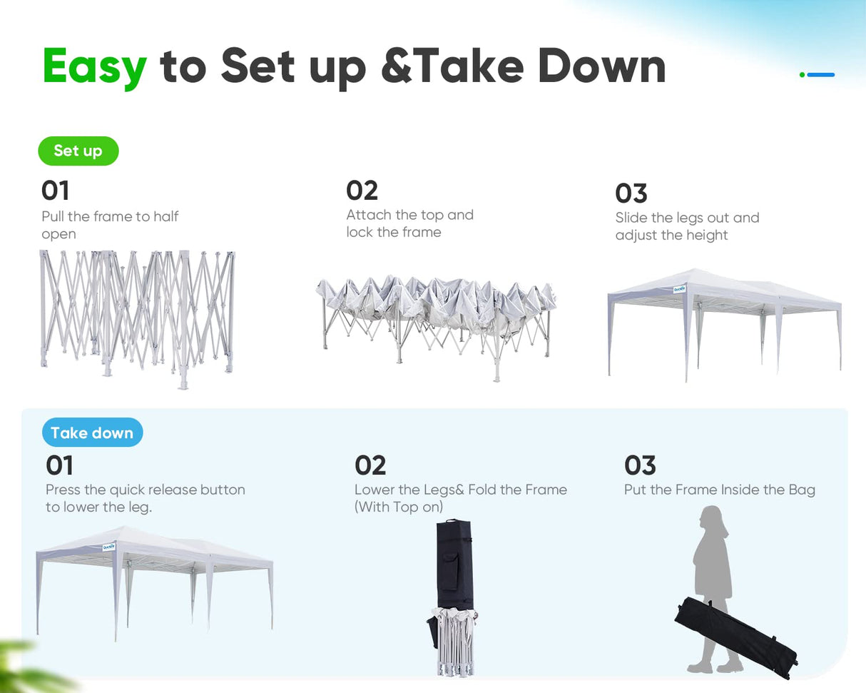 Quictent 10x20 Pop up Canopy Tent, Easy Setup and Wheeled Bag for Commercial, Outdoor, Camping, Parties, Markets and Instant Shelter Quictent