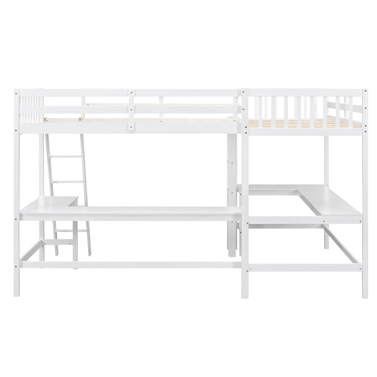 CITYLIGHT L-Shaped Loft Bed with 2 Built-in L-Shaped Desks,Wood Twin Size Loft Bed with Desk Underneath for Kids,Double Loft Beds with Guardrails and Ladders for Boys Girls Teens,White CITYLIGHT
