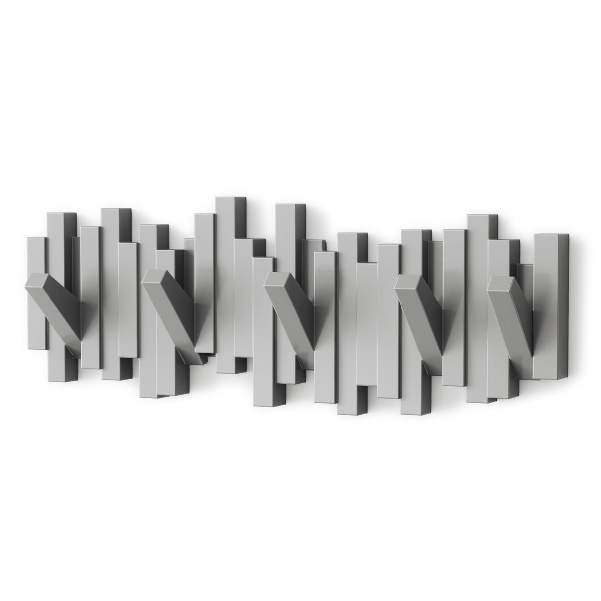 Umbra Sticks Wall-Mounted Coat Rack Rail Hook with 5 Retractable Pegs – Modern, Space-Saving Storage Organizer, Grey Umbra