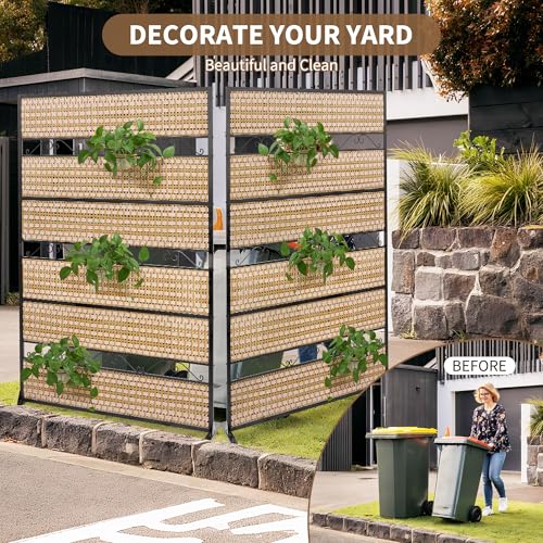 73" H×45" W Rattan Outdoor Privacy Screen Freestanding for Patio, Balcony Metal Privacy Screen and Room Divider for Garden, Apartment, Deck(Beige) ilitphke