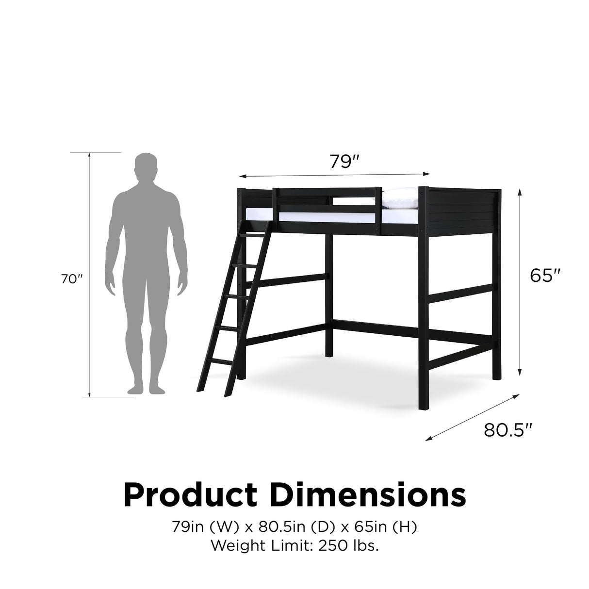 DHP Denver Full Size Loft, Black bed DHP