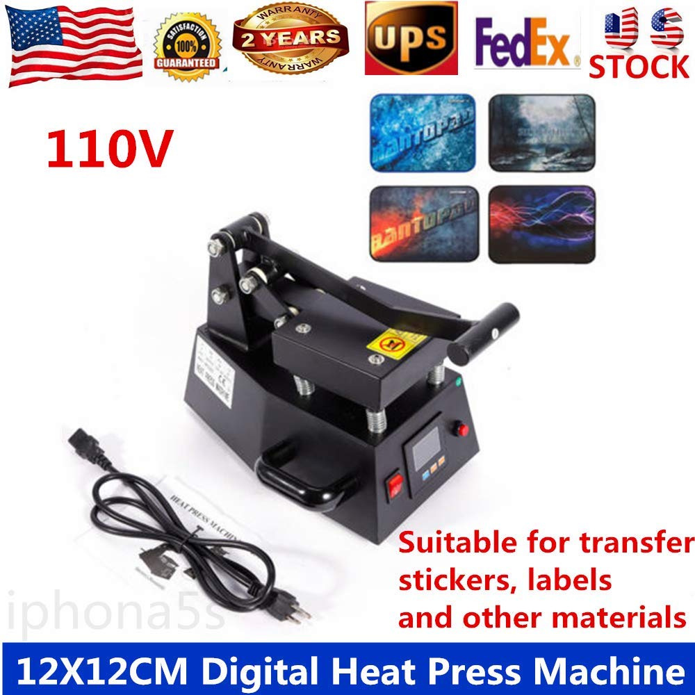 Heat Press Machine, 110V Digital Heat Press Machine Single Heater DIY Logo,Label,Sticker 110V 12x12cm (US Fast Shipping) GDAE10
