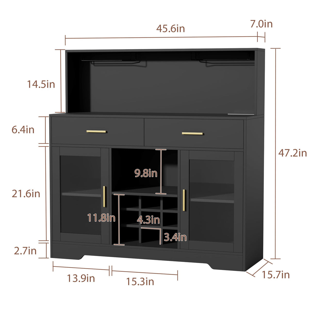 Wine Bar Cabinet with LED Light, Kitchen Coffee Bar Cabinet with Power Outlet, Home Liquor Cabinets with Glass Holder and Wine Racks, Modern Buffet Sideboard with Storage for Living Room, Kitchen SAHISTCT