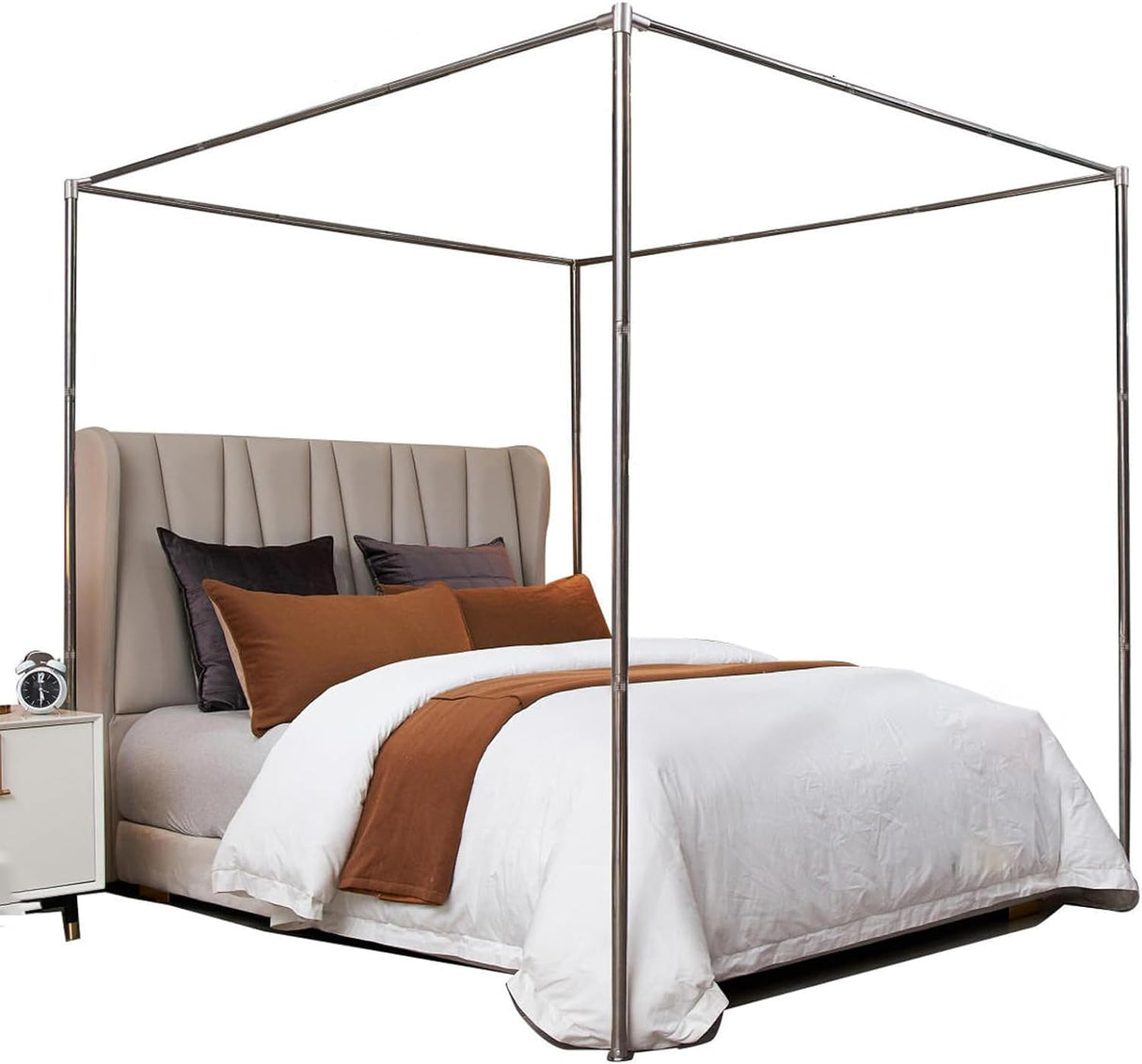 VELSKUD Canopy Bed Frame Twin Size, Post Stainless Steel Four Corner Bed Canopy Poles Mosquito Net Frame Bracket Fit for Metal Bed Wood Bed, Stainless Steel Canopy Bed Frame Twin Size VELSKUD