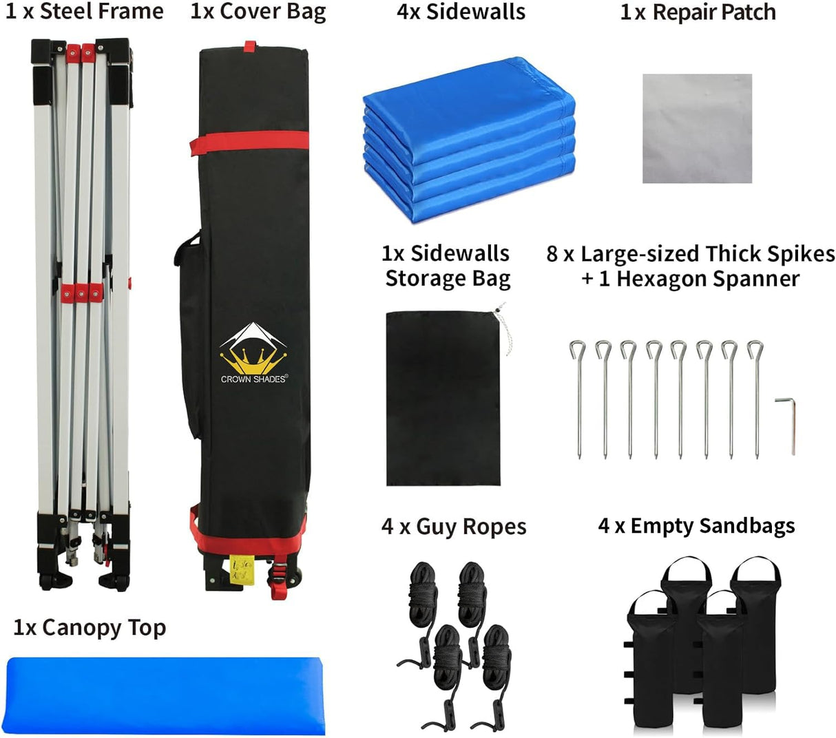 CROWN SHADES 10X10 Comercial Instant Canopy Pop Up Tent with Center Lock (10x10 with 4 Sidewalls, Blue) CROWN SHADES