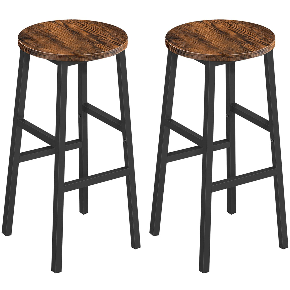 MAHANCRIS Bar Stools, Set of 2 Round Bar Chairs with Footrest, 24.4 Inch Kitchen Breakfast Bar Stools, Industrial Bar Stools, Easy Assembly, for MAHANCRIS