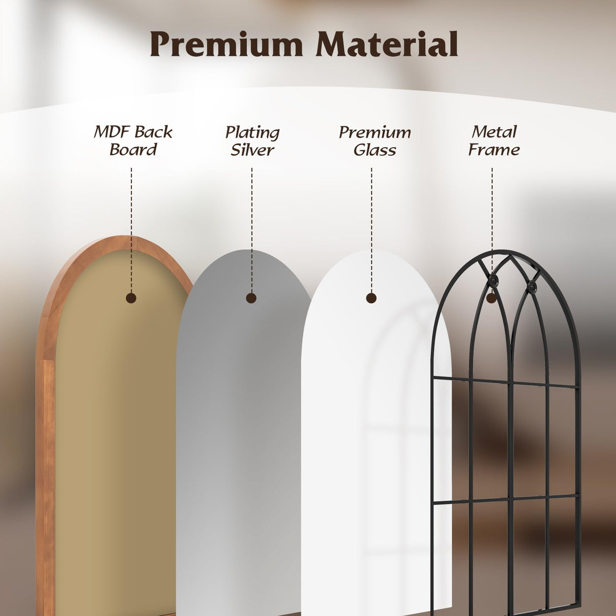 Tangkula Arched Window Mirror, Farmhouse Window Frame Decor Wall Mounted Mirror, 24" x 36" Wall Mirror Windowpane Decoration for Living Room, Bedroom, Entryway, Bathroom Tangkula