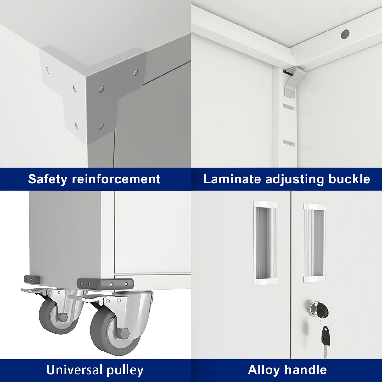 Aobabo 72 Inch Locking Metal Garage Home Office Storage Cabinet with Universal Rubber Wheels/Lockable Casters and Magnetic Doors, White Aobabo