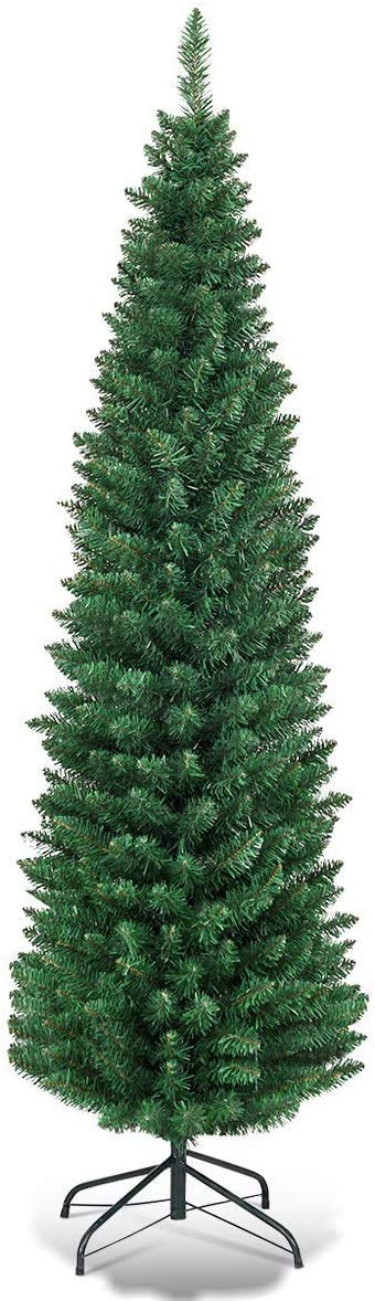 Giantex, Green Artificial Pencil Christmas, Premium Hinged Pine Tree with Solid Metal Legs, Perfect for Home, Shops and Holiday Decoration, (5FT) (Artificial Pencil Christmas Tree) Giantex
