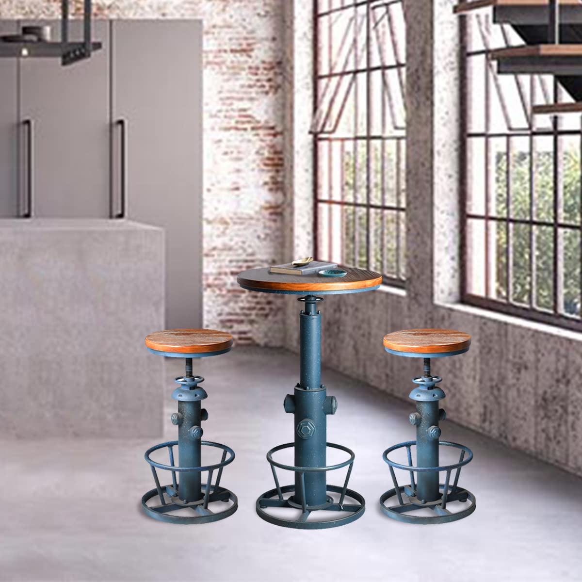 Topower Industrial Bar Table 38.58-48.43" Adjustable Pub Table Kitchen Dining Coffee Bistro Table Antique Blue Topower