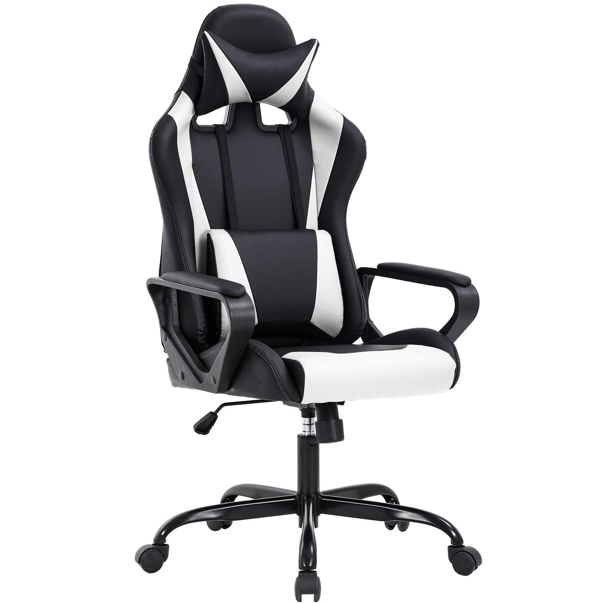 BestOffice High-Back Gaming Chair PC Office Chair Computer Racing Chair PU Desk Task Chair Ergonomic Executive Swivel Rolling Chair with Lumbar Support for Back Pain Women, Men,White BestOffice