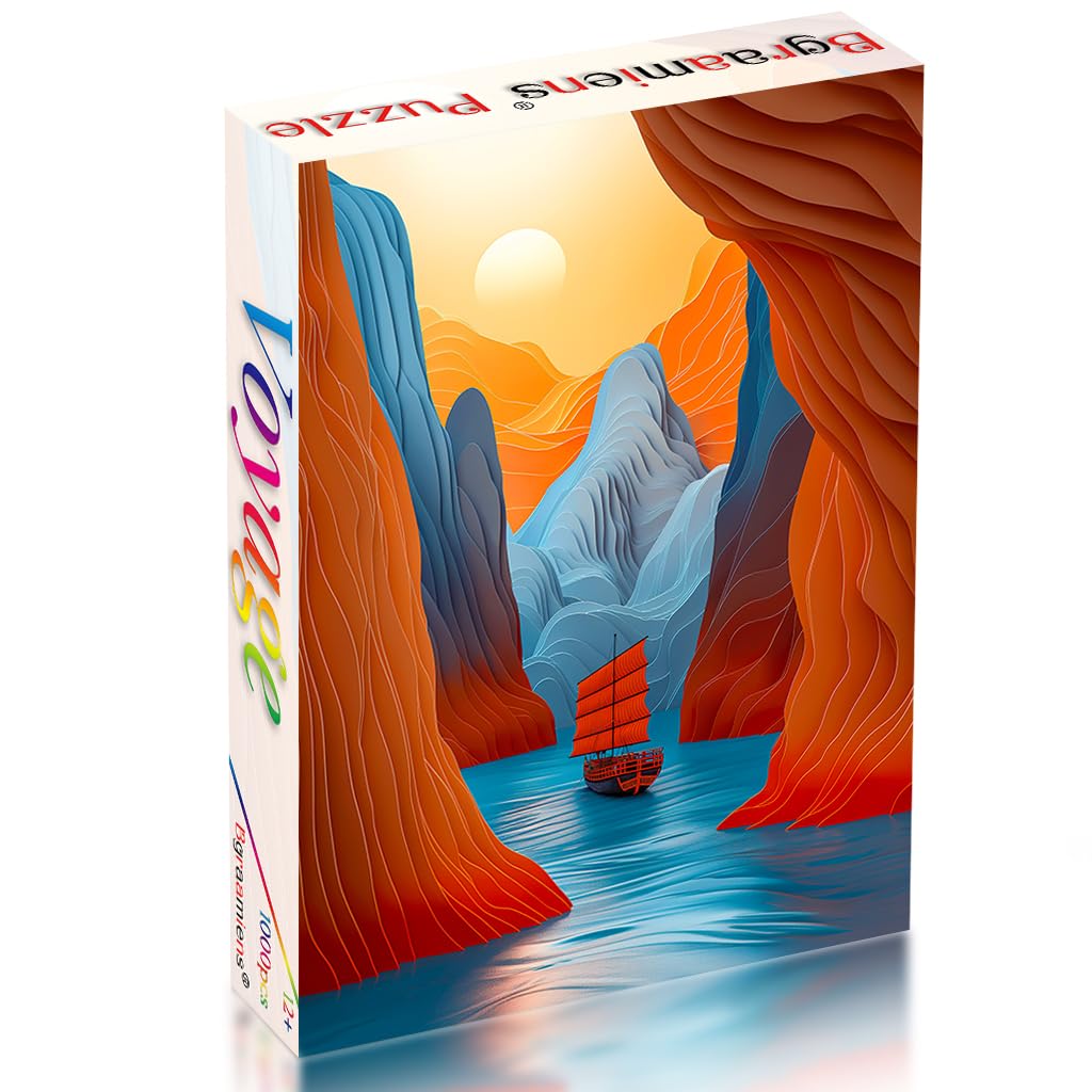 Bgraamiens Puzzle-Voyage- Puzzles for Adults 1000 Pieces, Difficult Challenge Jigsaw Puzzles, Autostereoscopy River Mountains with Sunset Scene Art Puzzles as Wall Decor Impossible Puzzle Bgraamiens