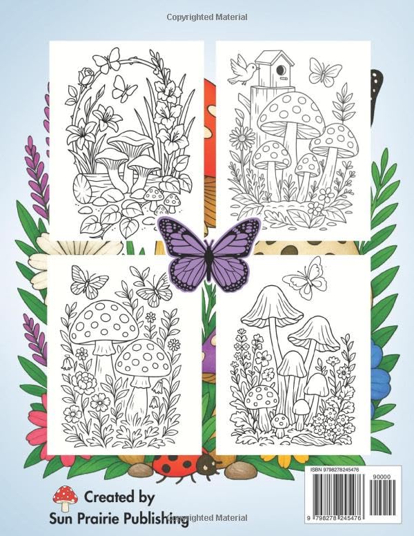 Butterfly Coloring Book for Adults: Large Print Butterflies & Mushrooms with Flowers, Fungi and Botanical Designs – 50 Relaxing Single-Sided Pages, No ... books for adults and kids of all ages) WoodArtSupply