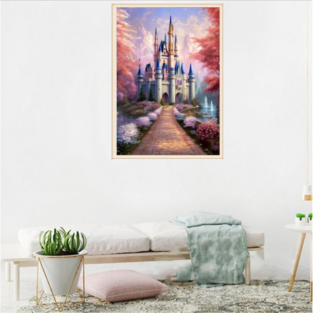 DIY 5D Diamond Art Painting Kit Cartoon Cross Stitch Diamond Art Painting Picture Kit Canvas Diamond Rhinestone Crystal Cross Stitch Embroidery Picture Adult Home Decor Wall Decor -pink castle HexinYigjly