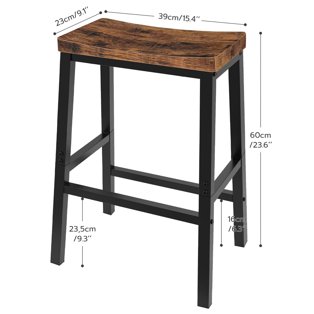 HOOBRO Bar Stools, Set of 2 Bar Chairs, 23.6 Inch Saddle Stools, Kitchen Counter Stools with Footrests, Industrial Stools for Dining Room, Kitchen, Counter, Bar, Rustic Brown and Black BF02MD01 HOOBRO