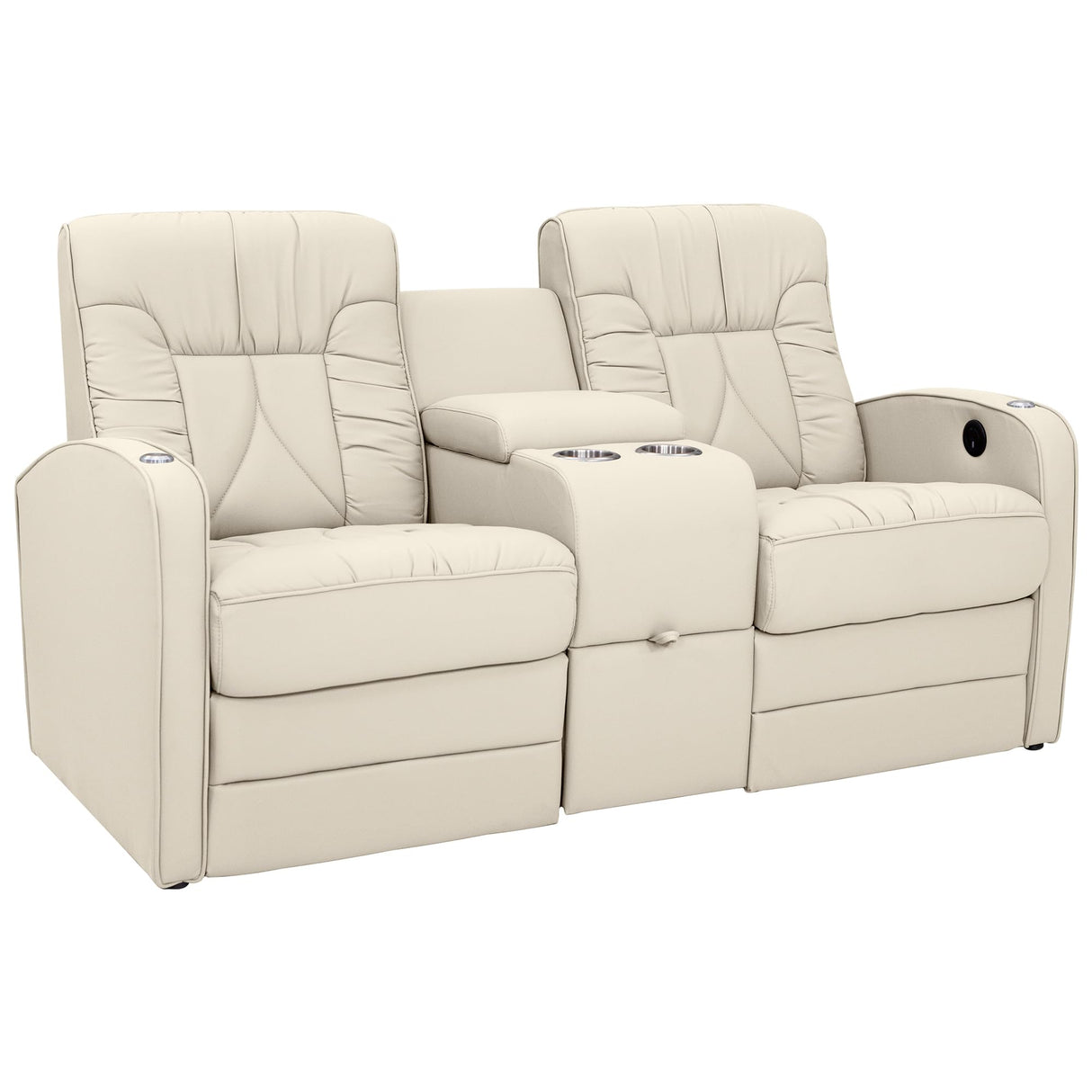 Qualitex De Leon RV Loveseat w/Storage Console, Ultimate Leather, Heat and Massage, Power Recline, Bisque Qualitex