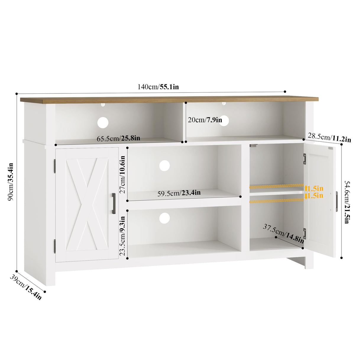 HOSTACK 55'' Sideboard Buffet Cabinet with Storage, Barn Doors Coffee Bar Station, Wood Kitchen Storage Cabinet with Shelves, Modern Farmhouse Console Table for Dining Room, Living Room, White HOSTACK