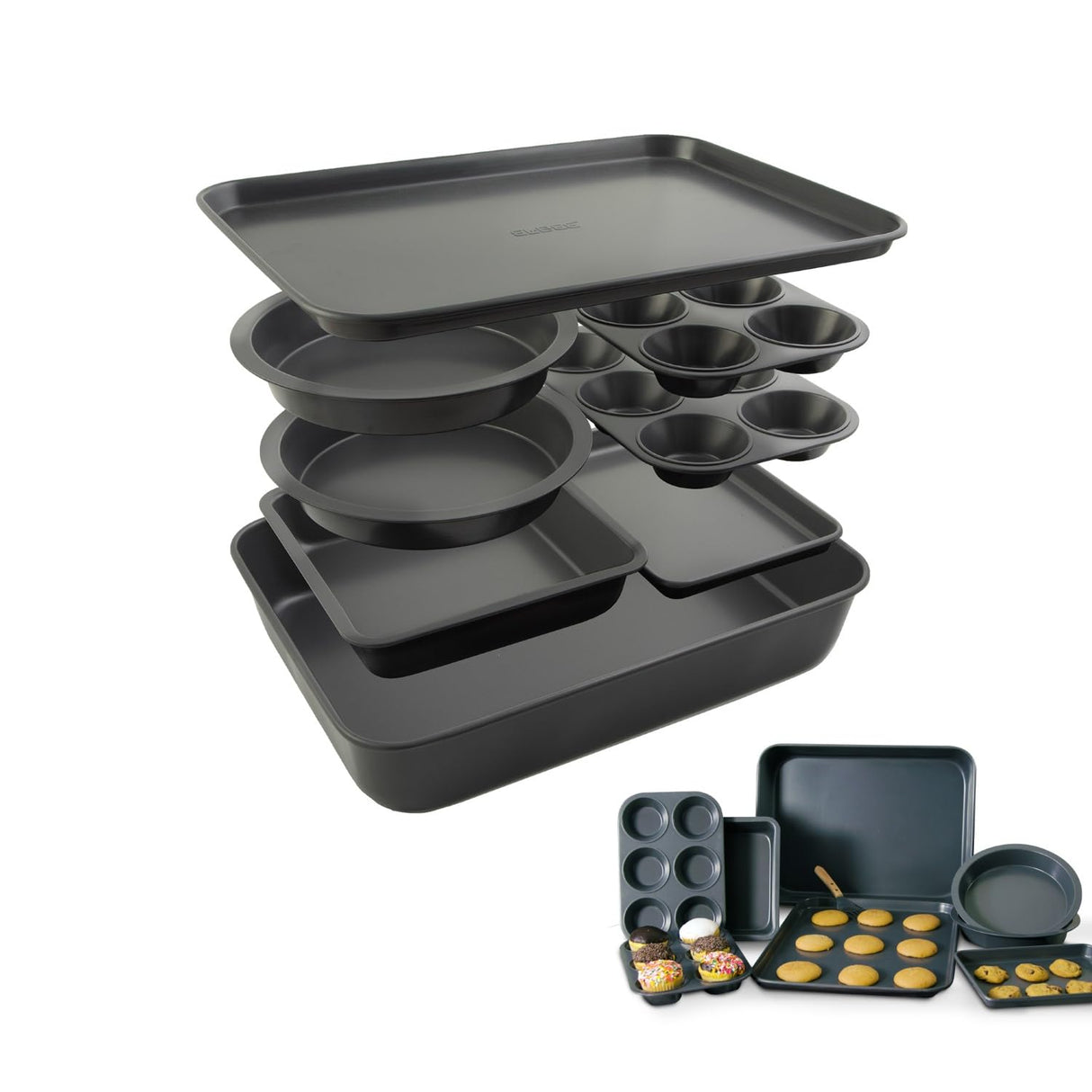 Elbee Home Set of 8 Durable Non-Stick Carbon Steel Baking Bricks for Easy Storage Elbee