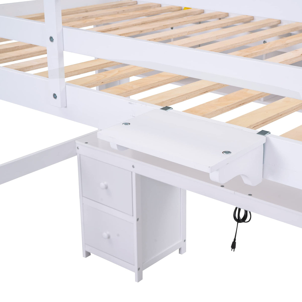 Merax White Full Size Loft Bed with Integrated Desk, Storage Cabinets, and Charging Station Merax