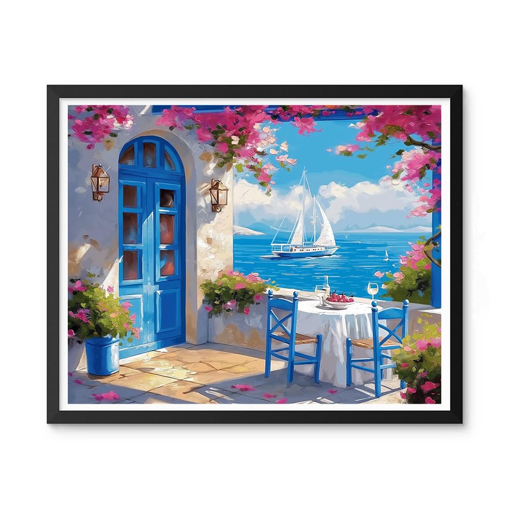 Natuyalo Paint by Numbers Kit for Adults Beginners, 16" Wx20 L Canvas Pictures Drawing Acrylic Paintwork with 3 Pcs Paintbrushes, Seaside Cityscape Natuyalo