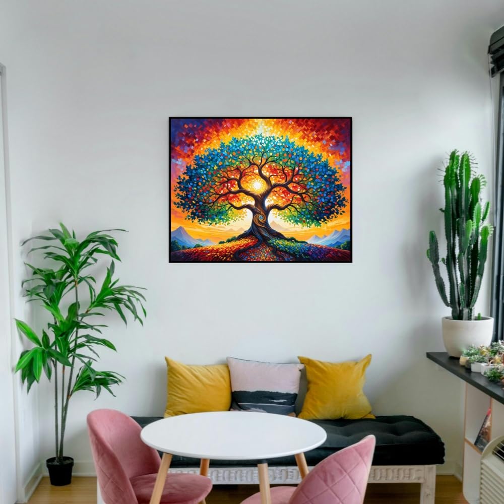 ldazao Tree of Life Paint by Numbers for Adults Beginner Stained Glass Painting Kit Color by Numbers for Adults Canvas DIY Acrylic Adults' Paint-by-Number Kits 20 X 16 Inches ldazao