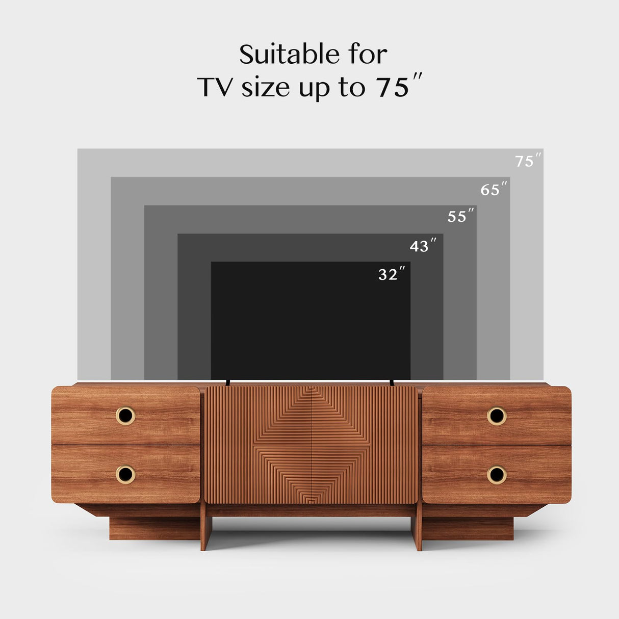 JOINICE TV Stand, Boho TV Stand for Living Room, Mid Century Modern TV Stand, Storage Cabinet and Entertainment Center, Modern TV Console Table for 75+ Inch TV(Cherry 66") JOINICE