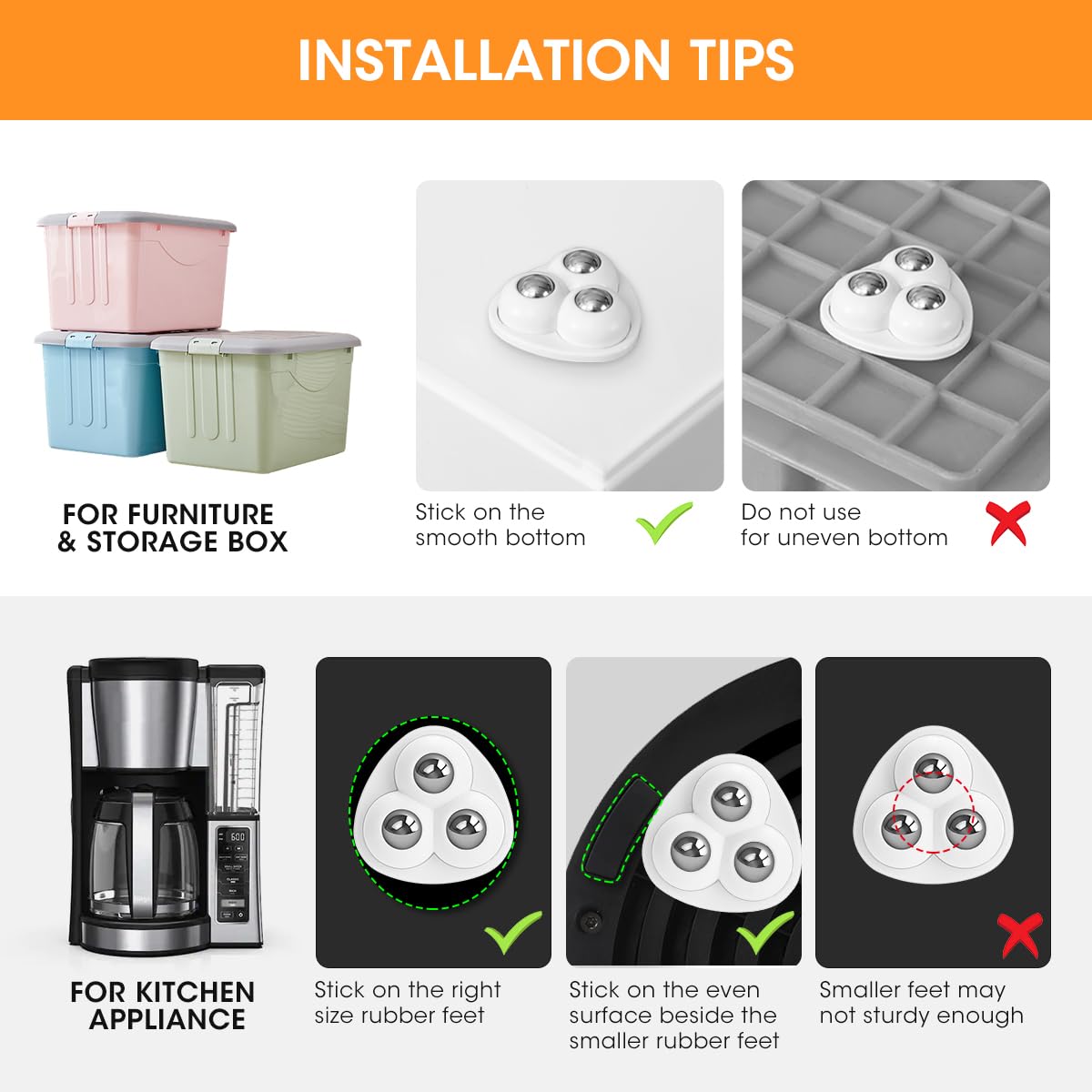 Aieve Appliance Sliders for Kitchen Appliances, 8 Pack Self Adhesive Mini Universal Caster Wheels, Countertop Small Appliance Rollers Suitable for Coffee Maker, Air Fryer, Small Furniture, Storage Box AIEVE