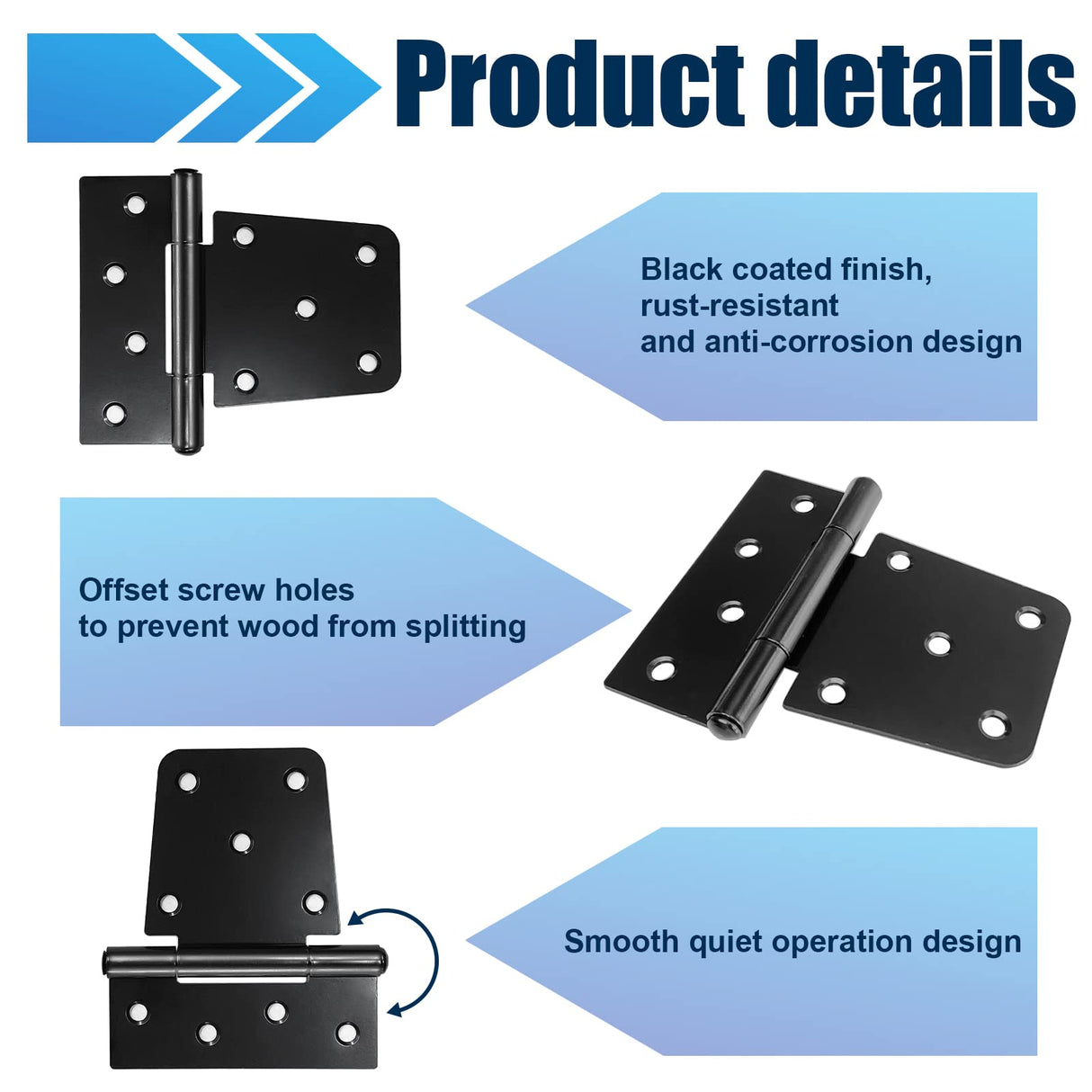 Letowe Heavy Duty Gate Hinges 4 Pack, Black Iron 3.5 Inch Door Hinges for Wood Shed Barn Door Fence Gate Swing Door (Screws Included) Letowe