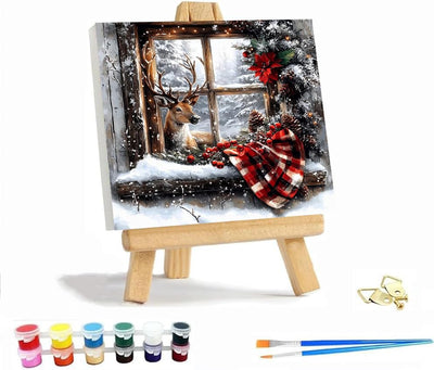 VIGEGU Christmas Paint by Numbers Kit for Adults with Framed,Deer Winter Landscape Paint by Number DIY Adult Paint by Number Kits for Wall Decor 12x12in