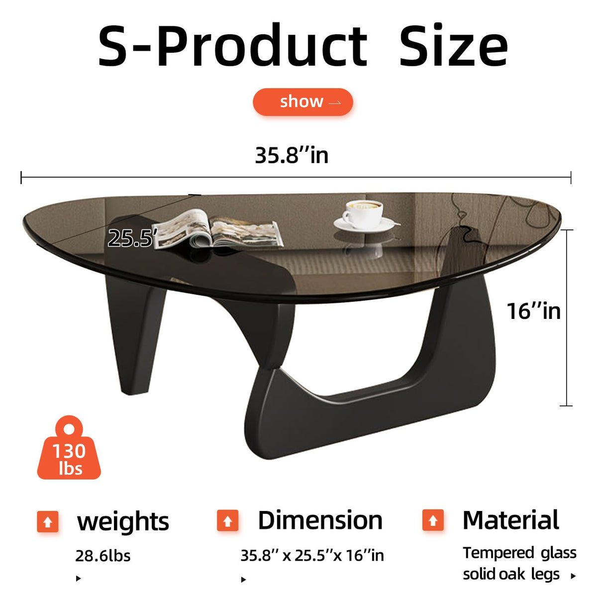 Modern Glass Coffee Table for Living Room, Mid Century Coffee Table, Small Coffee Table, Suitable for Bedroom Living Room Reception Office Tables (Black/Grey, Medium) LZYFY
