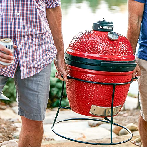 Kamado Joe Joe Jr 13.5-inch Portable Ceramic Charcoal Grill with Grill Stand, Stainless Steel Cooking Grate, Heat Deflectors and Ash Tool in Red, Model KJ13RH Kamado Joe