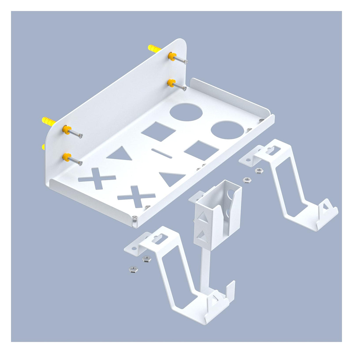 HEATFUN PS5 Slim Wall Mount Kit, Metal PS5 Slim Wall Shelf with Controller and Headphone Holder with 2-in-1 Magnetic Charging Cable - White HEATFUN