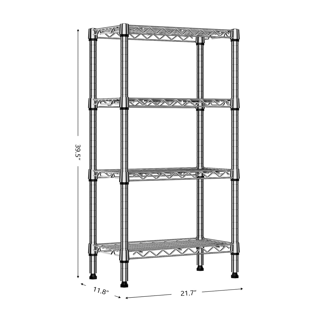 M MZG 1000 lbs 4 Tier Shelf Metal Storage Shelves Wire Rack Closet Organizers with PP Board for Garage Kitchen Bathroom Laundry Chrome 11.8" D x 21.7" W x 39.5" H M MZG